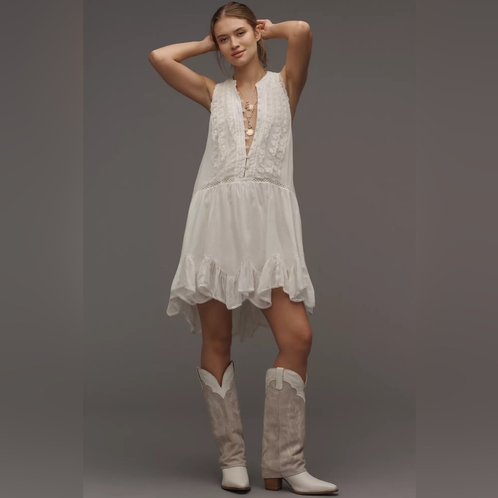 NEW! Anthropologie Sleeveless V-Neck Lace Mini Dress - Picture 4 of 7